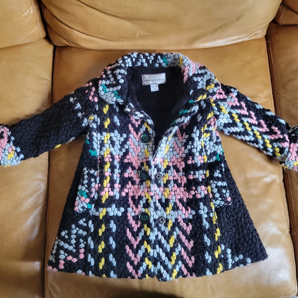 Charming Kids' Black Multicolor Pea Coat